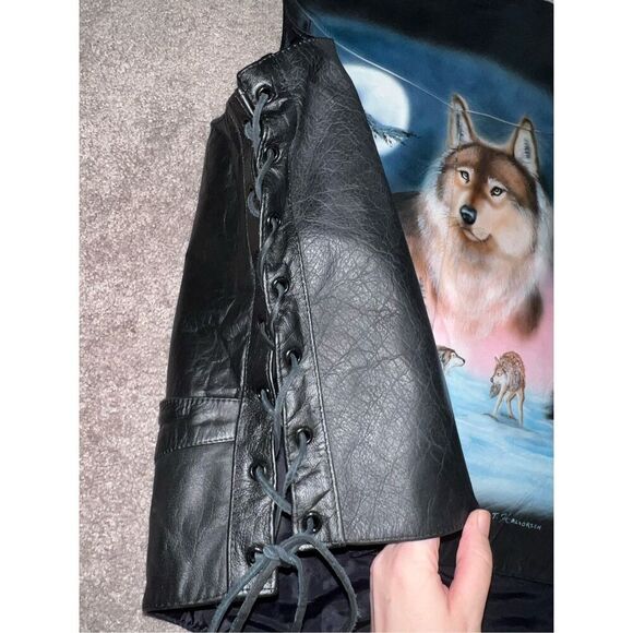 Men’s Motorcycle Leather Vest Painted/Lace Sides size 56 3X - Picture 8 of 12